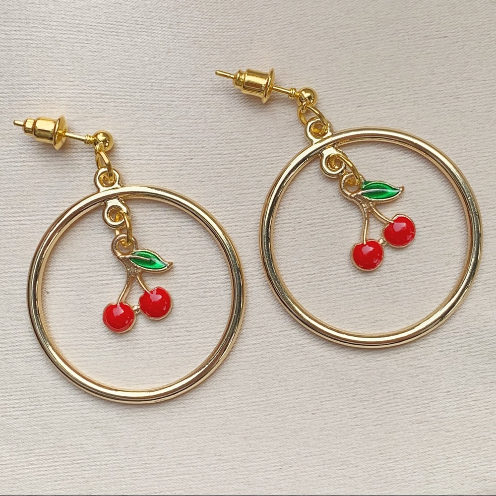 💔SOLD OUT💔 Cherry Gold Dangling Hoop Earrings